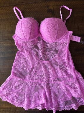 NWT Victoria's Secret Lilac/Pink Floral Lace Babydoll Chemise Size Small